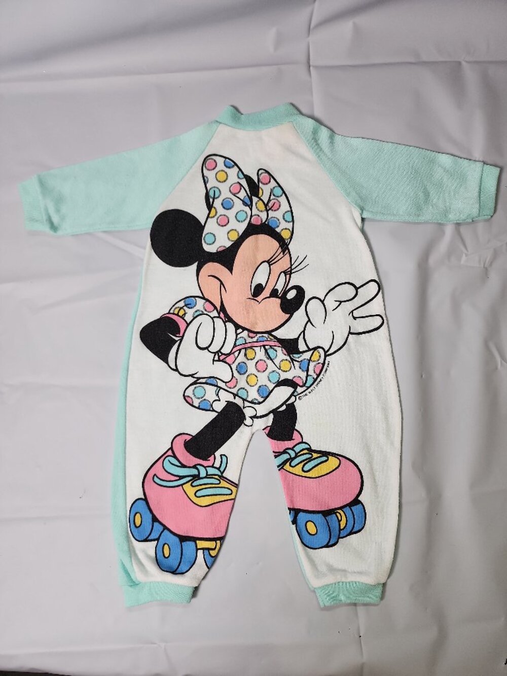 Disney Jog Togs Minnie Mouse Roller Skating Romper Mint Green Medium USA VTG